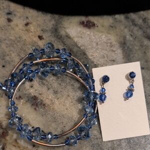 Elegant Blue Crystal Bracelet & Earring Jewelry Set